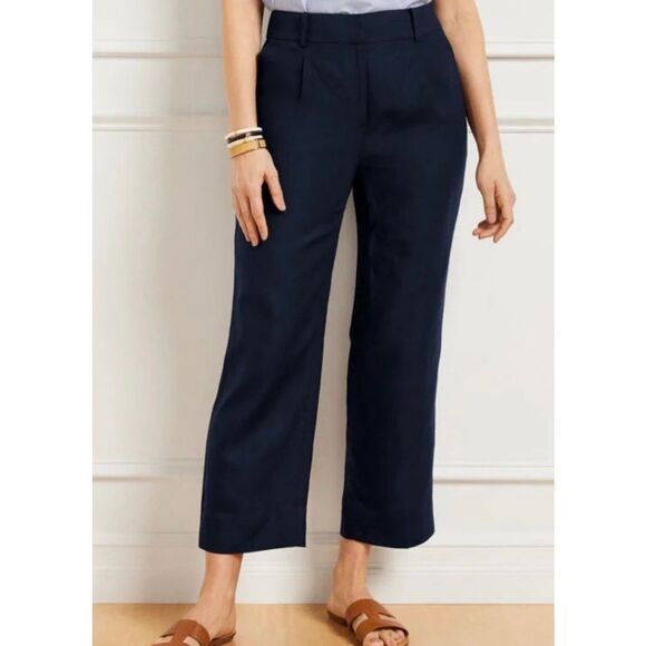 Talbots Bristol 100% linen navy wide leg crop pant 4petite - Picture 1 of 12